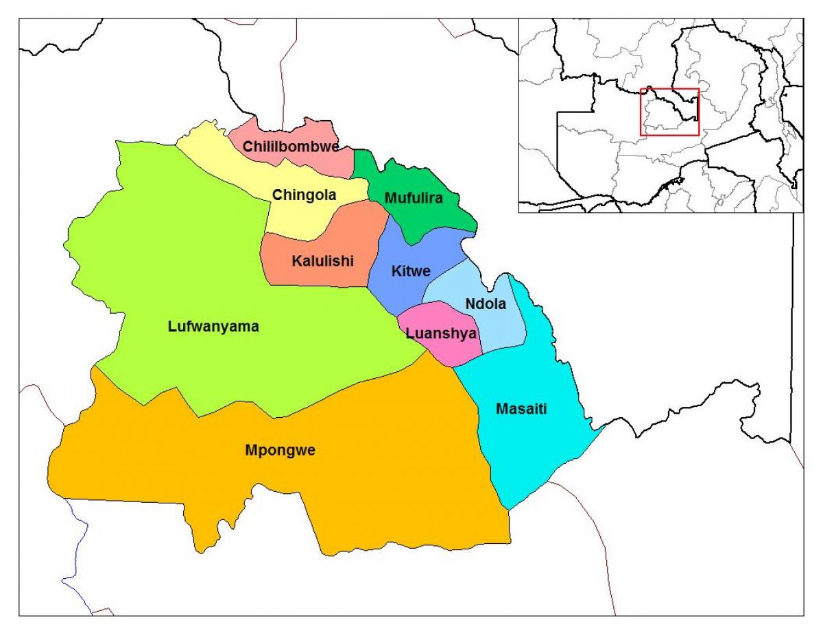 mapa copperbelt province, Zambie