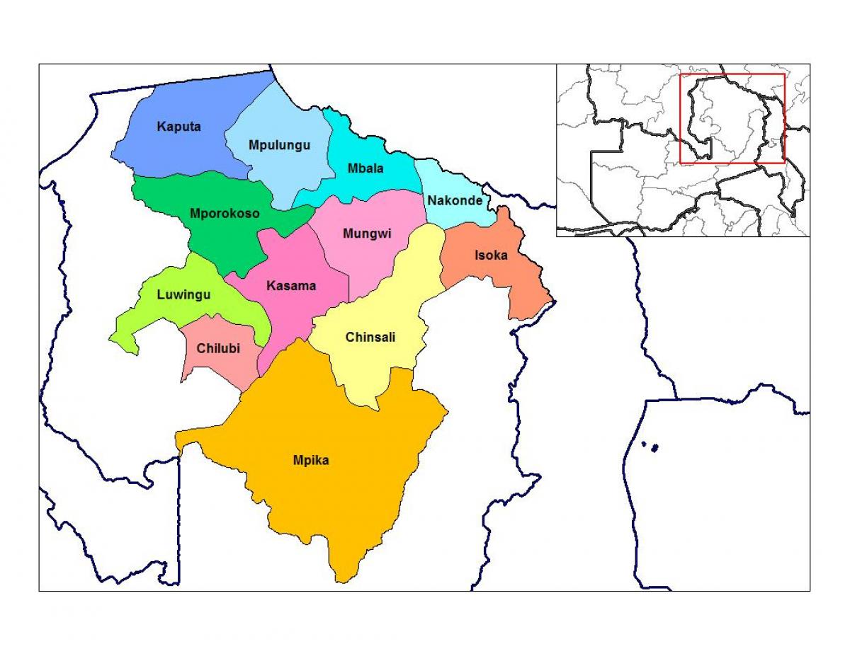 Mapa severní provincii Zambie