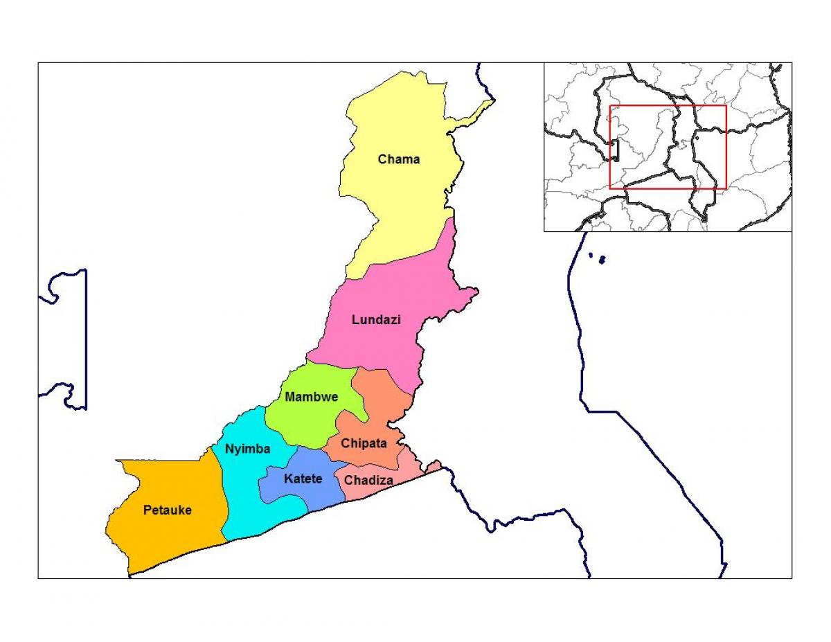 mapa východní provincie Zambie
