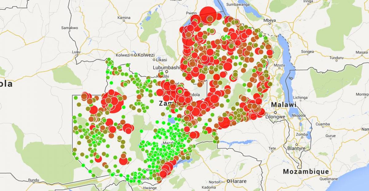 Mapa Zambie malárie