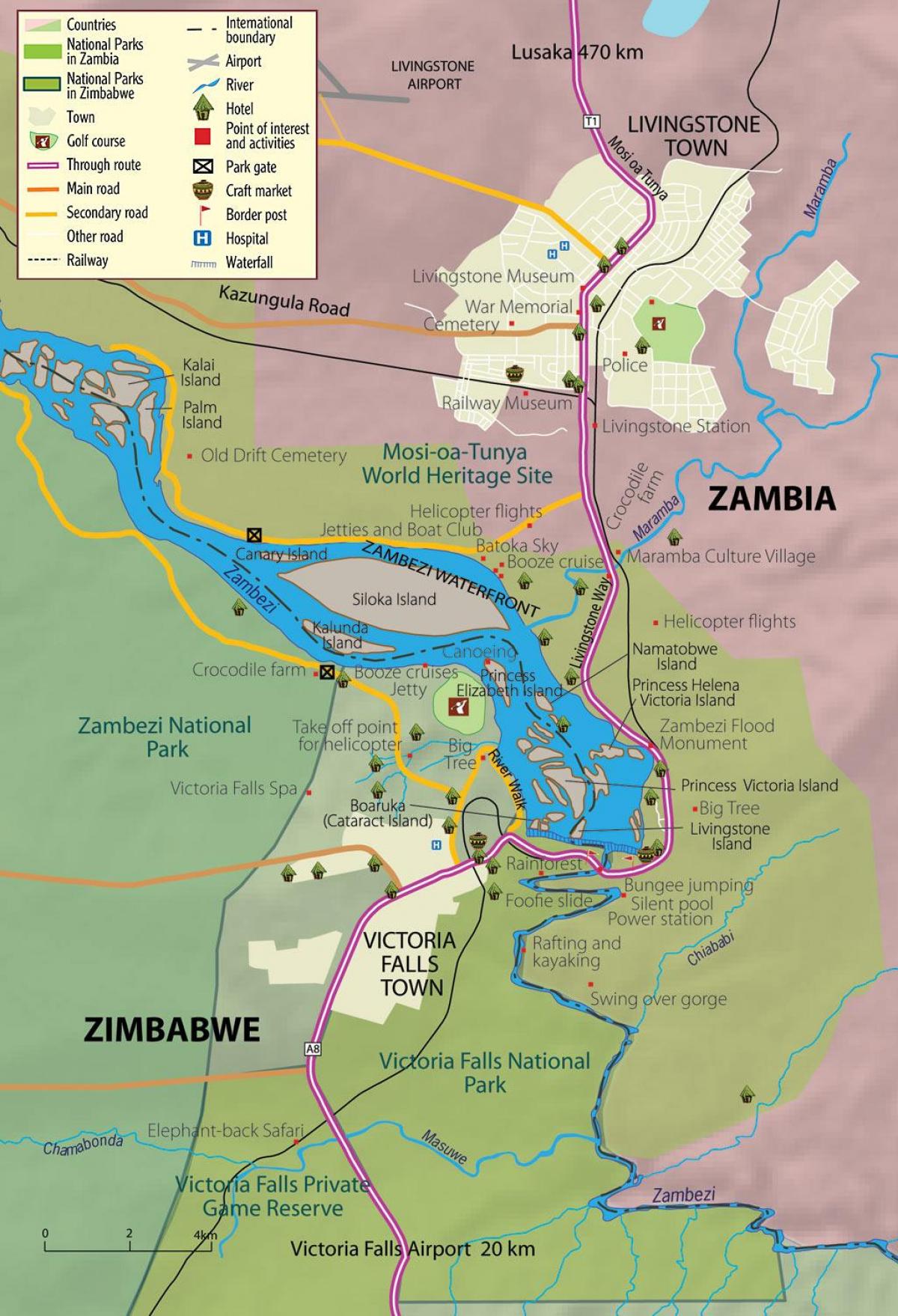 mapa města livingstone, Zambie